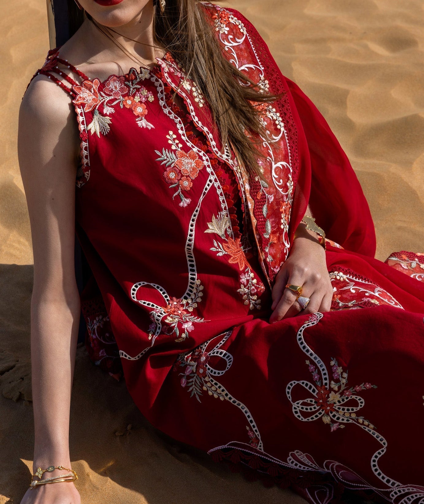 CRIMSON-3PC LAWN CHIKAANKARI EMBROIDERED SHIRT WITH CHIFOON PRINTED DUPATTA AND EMB TROUSER-BIC-4623