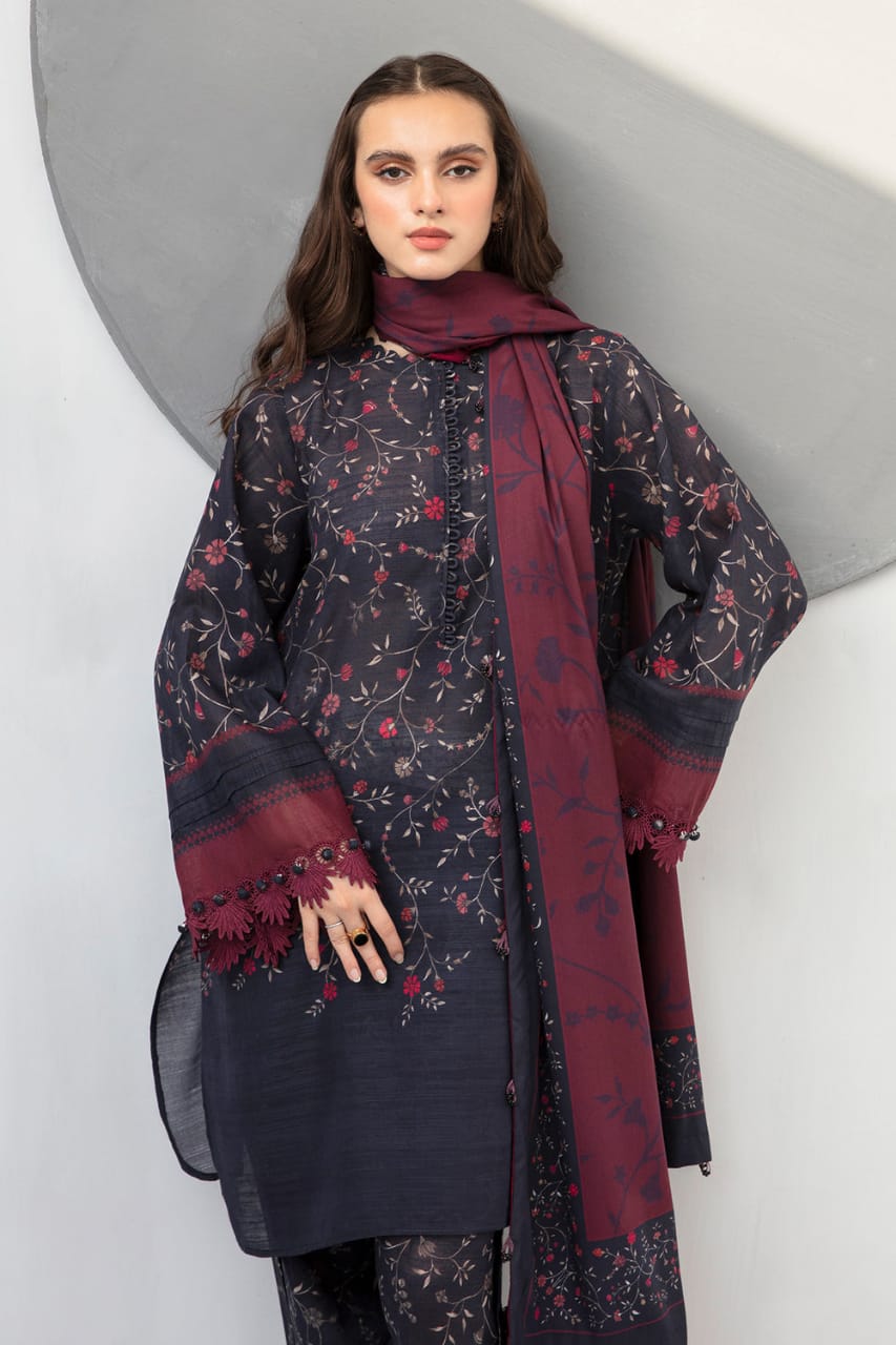 SR-BQ406 Digital Printed Khaddar 3Pc Suit With Digital Printed Khaddar Dupatta