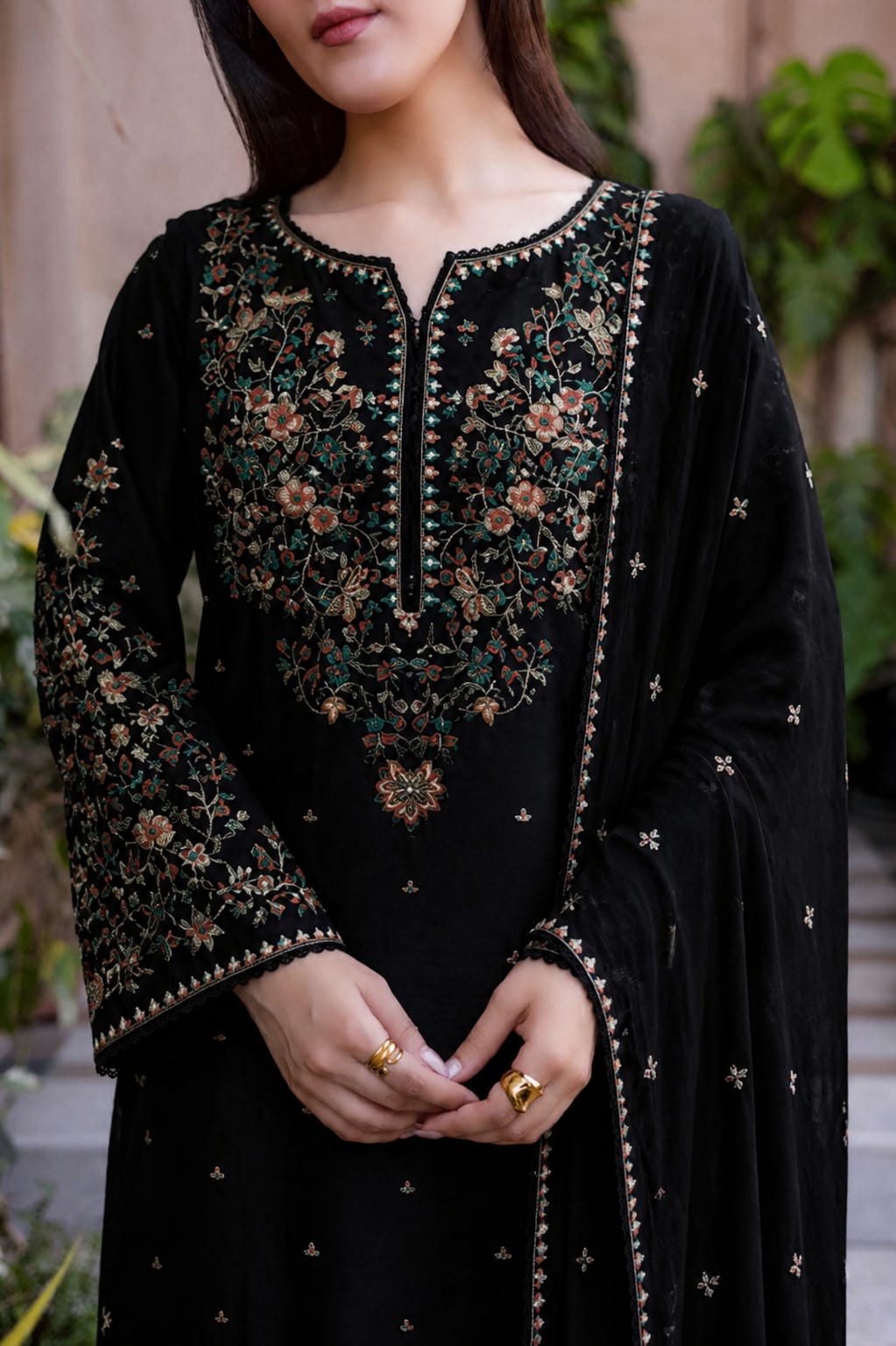 SR-BT2800 HIGHLY RECOMMENDED Unstitched Fully Embroidered Lawn Suit With Embroidered Bamber Chiffon Dupatta