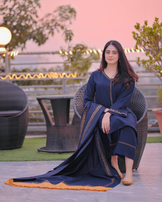 3Pc Unstitched Dhanak Suit with Printed Wool Shawl