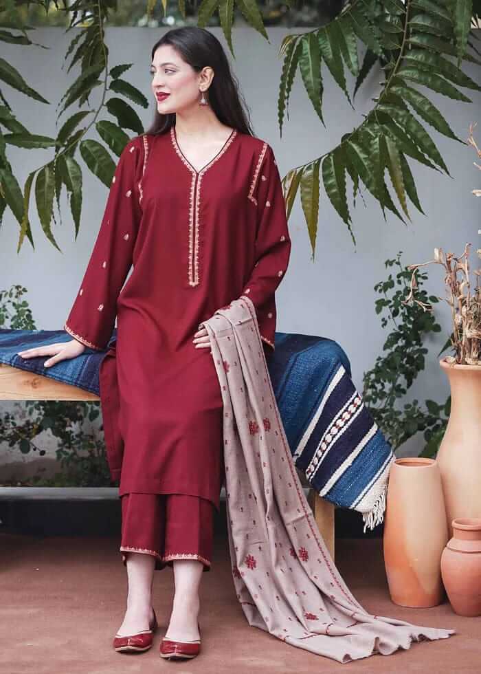 SR-BR1110 Unstitched Heavy Embroidered Dhanak Suit Embroidered Dhanak Shawl