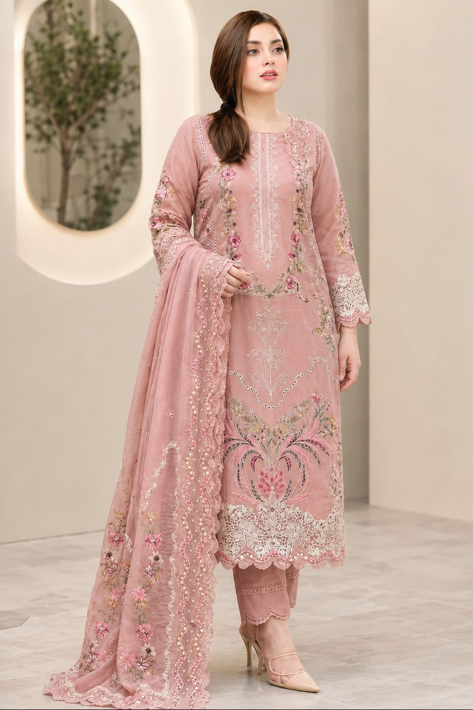 Luxury Lawn Unstitched Embroidered 3pc Suit With Lawn Embroidered Dupatta
