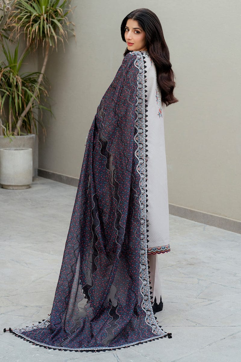 SR-JZ2865 Lawn Unstitched Embroidered 3pc Suit With Soft Monar Digital Printed Dupatta