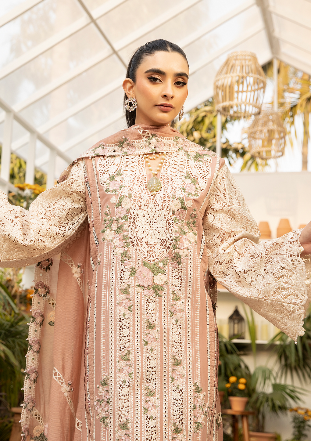 ELAF-3PC LAWN CHIKAN EMBROIDERED SHIRT WITH KHADDI NET EMBROIDERED DUPATTA AND TROUSER-BIC-4767