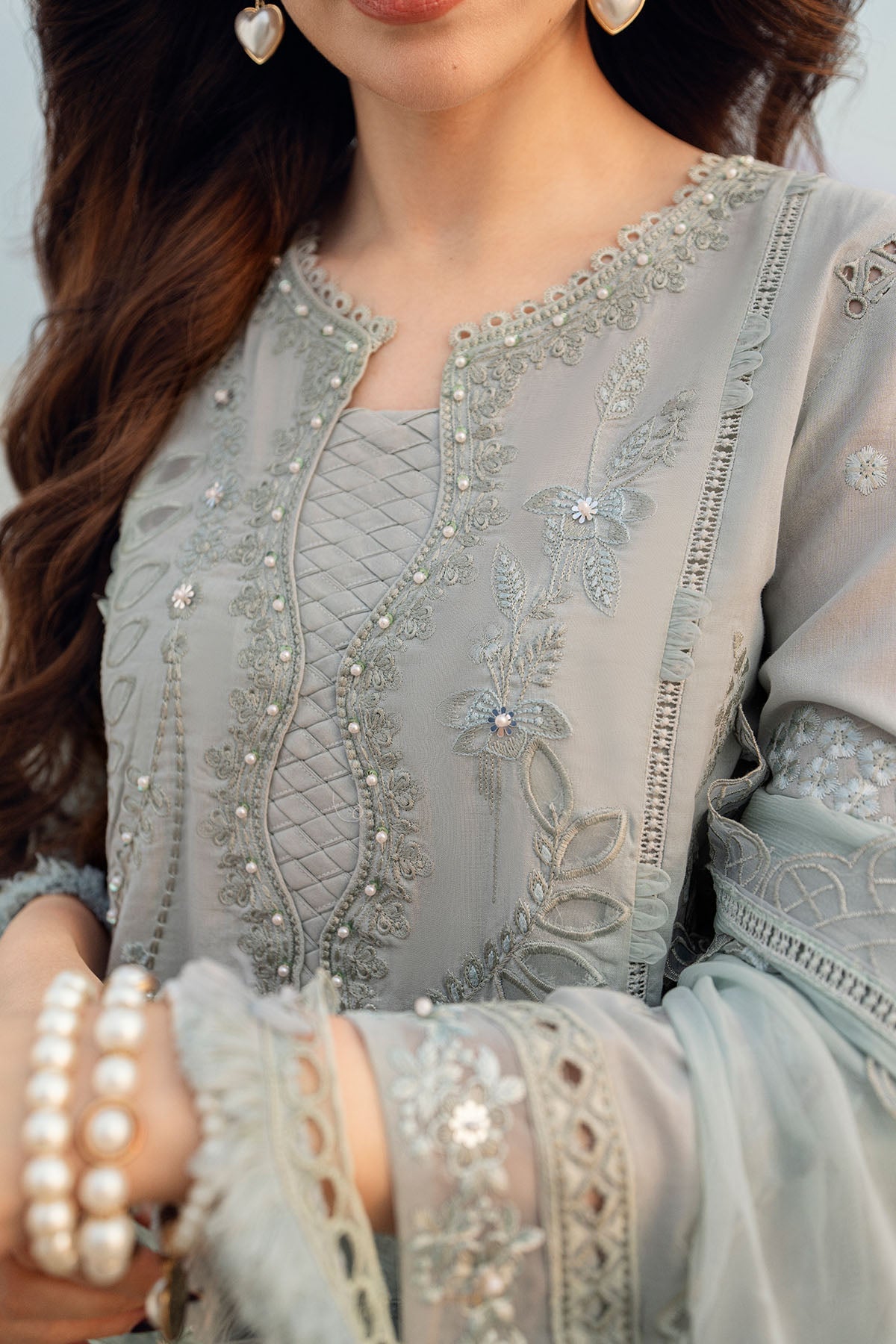 NUREH-3PC LAWN LASER WORK EMBROIDERED SHIRT WITH KHADDI NET EMBROIDERED DUPATTA & TROUSER-BIC-4746