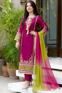 SR-D13 Lawn Embroided 3pc Suit With Bamber Chiffon Dupatta