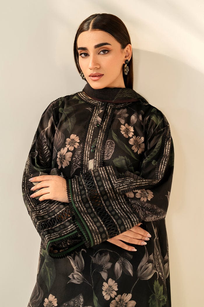 SR-BQ33 Digital Printed Khaddar Suit 3pc with Khaddar Digital Printed Dupatta & Embroidered Patches