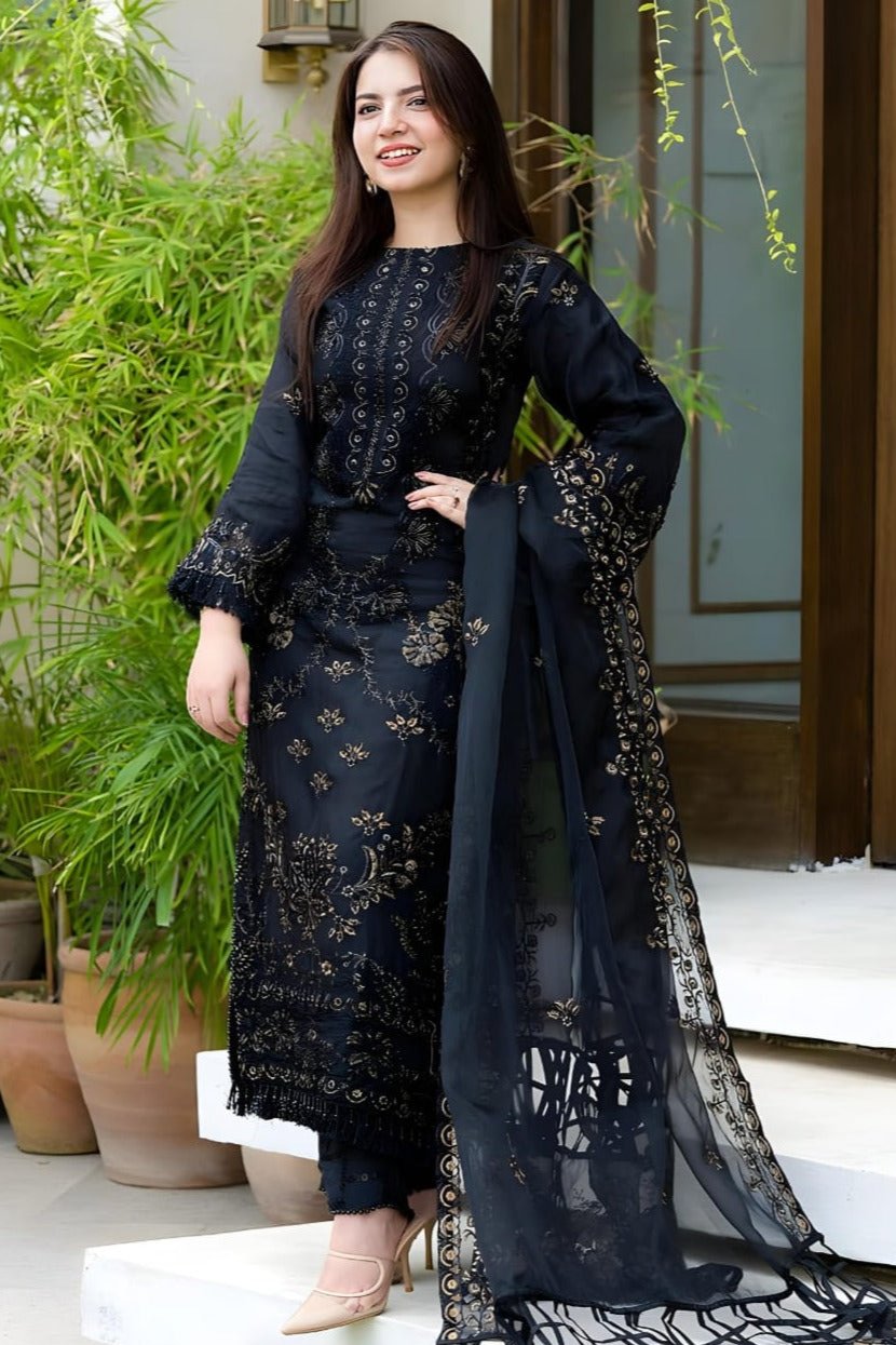 SR-NS32 Un-Stitched Dhanak Embroidered 3pc With Dhank Embroidered Shawl