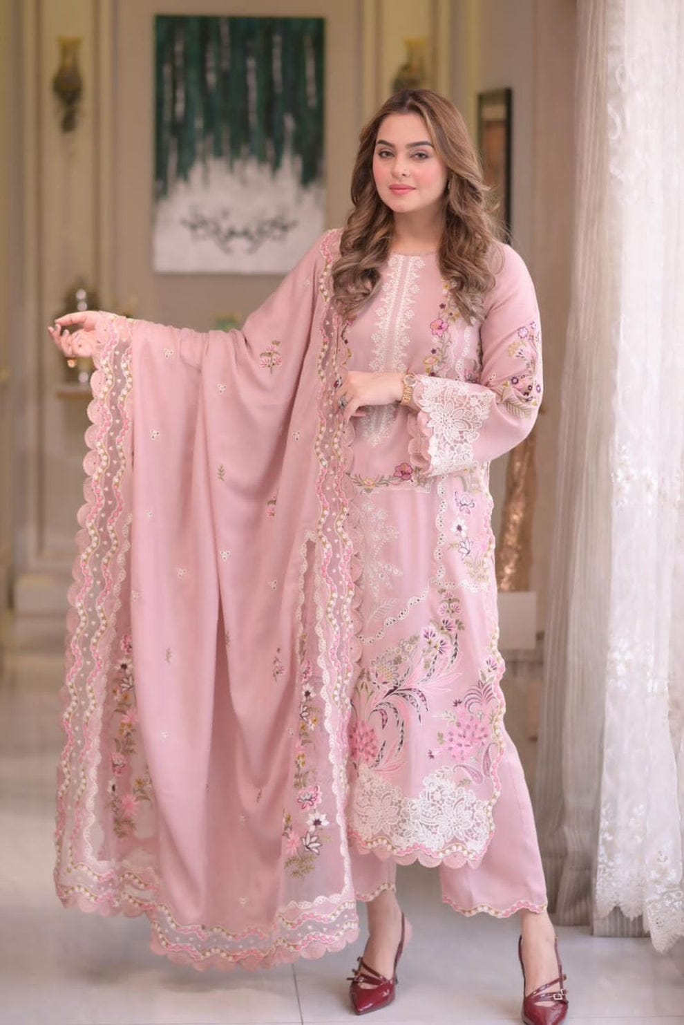SR-AS2735 Lawn Unstitched Embroidered 3pc Suit With Lawn Embroidered Dupatta