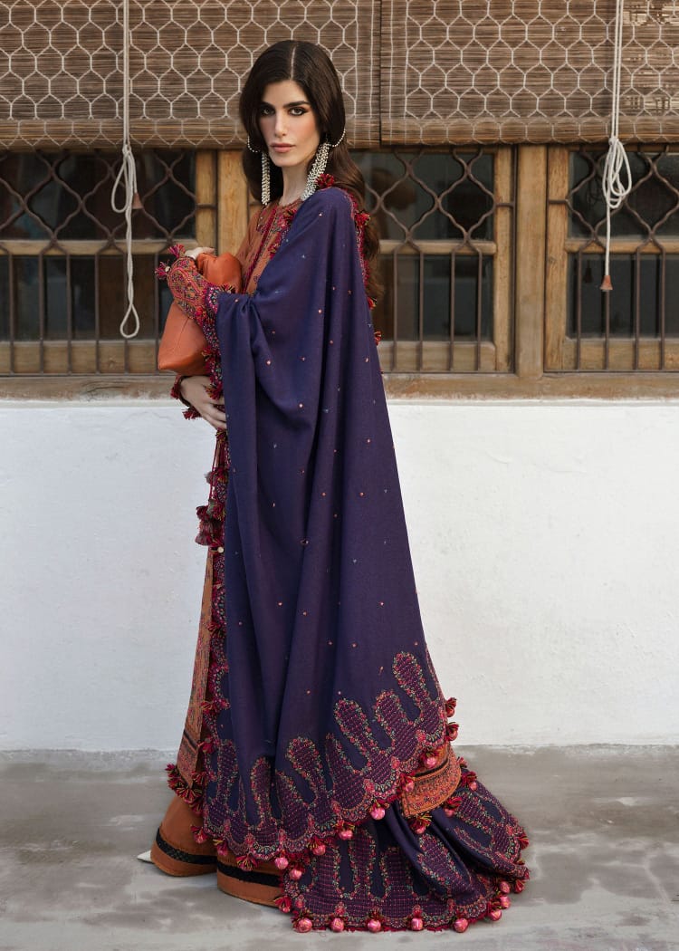 SR-MB610 Unstitched Heavy Embroidered Dhanak Suit With Embroidered Dhanak Shawl
