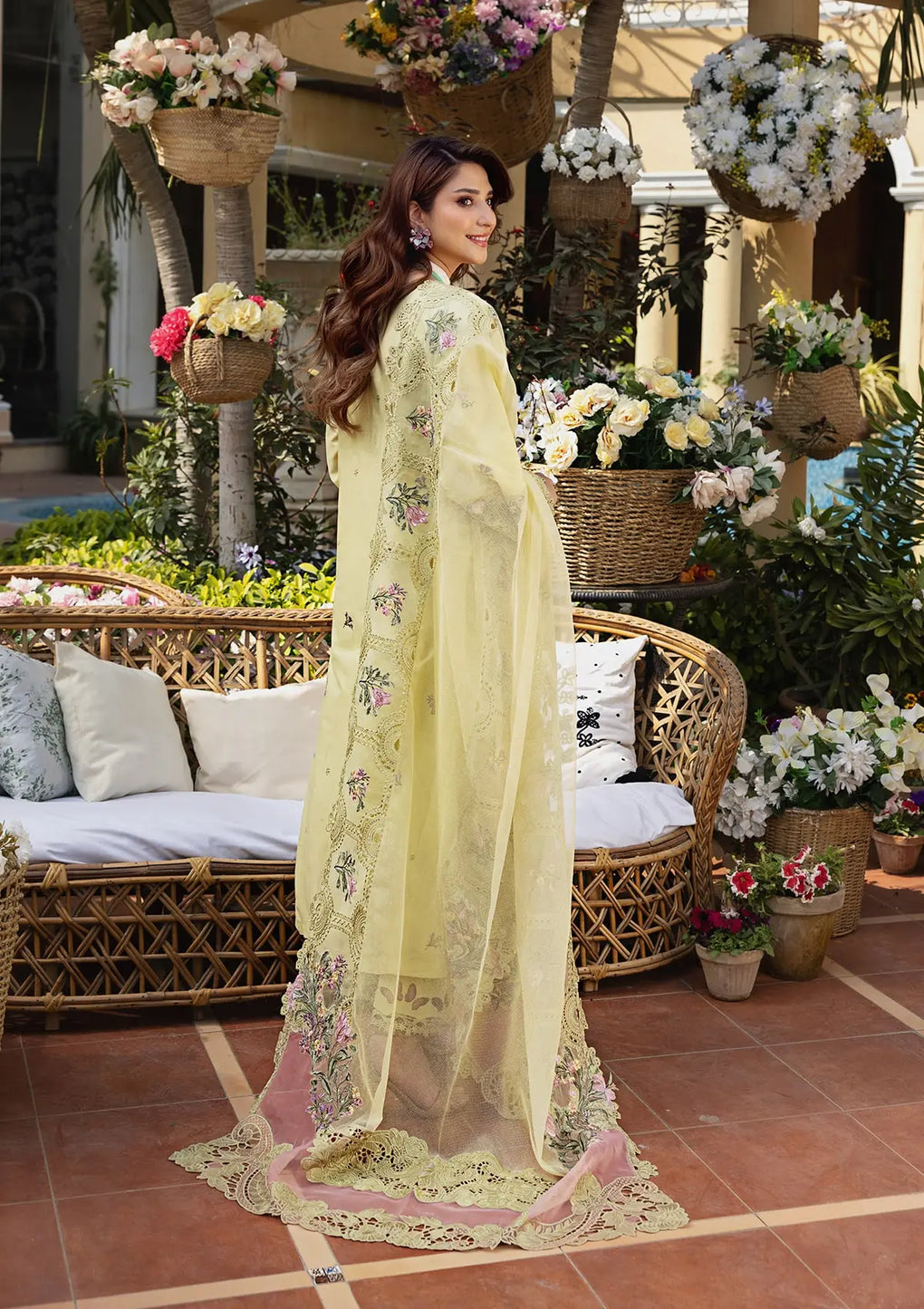 ELAF-3PC LAWN CHIKANKARI EMBROIDERED SHIRT WITH KHAADI NET EMB DUPATTA AND EMB TROUSER-BIC-4601