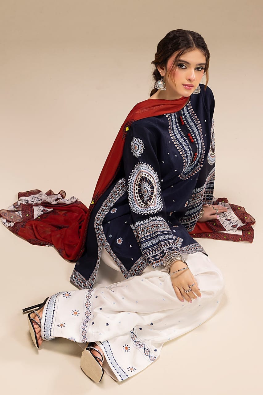 SR-RR610 Unstitched Heavy Embroidered Dhanak Suit With Digital Printed Monar Dupatta