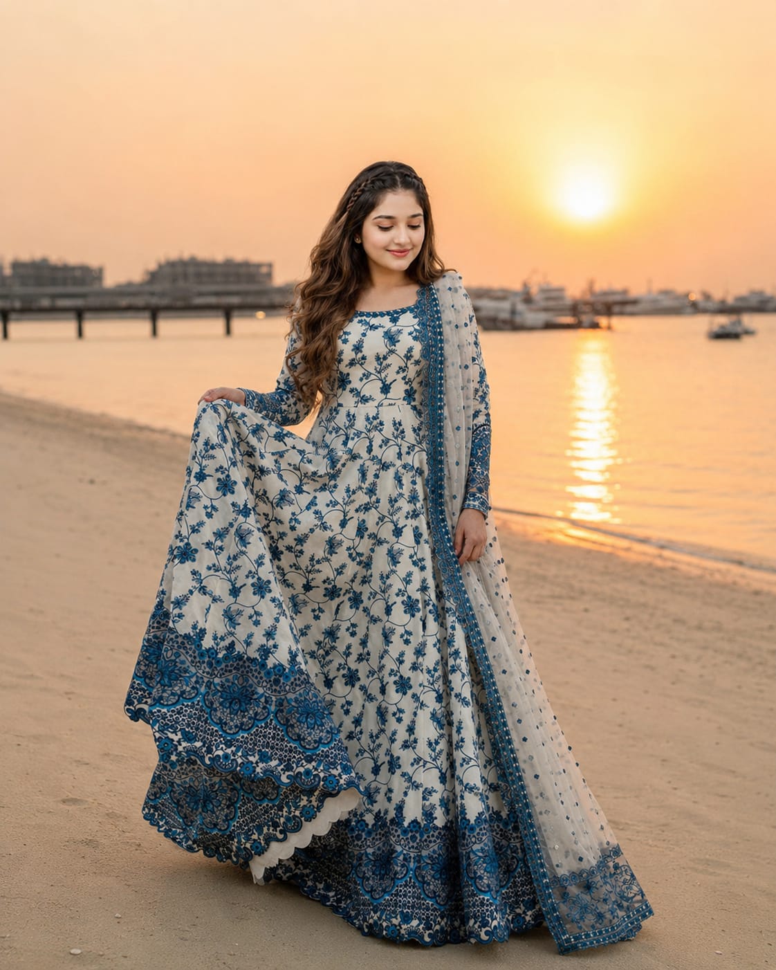 Highly Recommended SR-FS1000 Lawn Unstitched Frock Fully Embroidered 3pc Suit With Organza Embroidered Dupatta