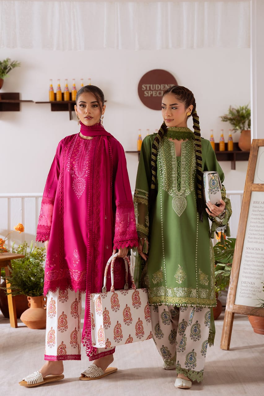 SR-CO514B Unstitched Embroidered Lawn Suit With Embroidered Cotton Net Dupatta
