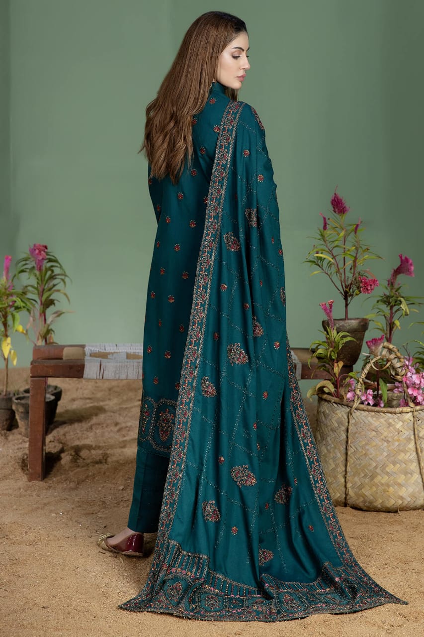 Highly Recommended SR-AJ940 Unstitched Fully Embroidered Dhanak Suit With 4 Sided Embroidered Dhanak Shawl