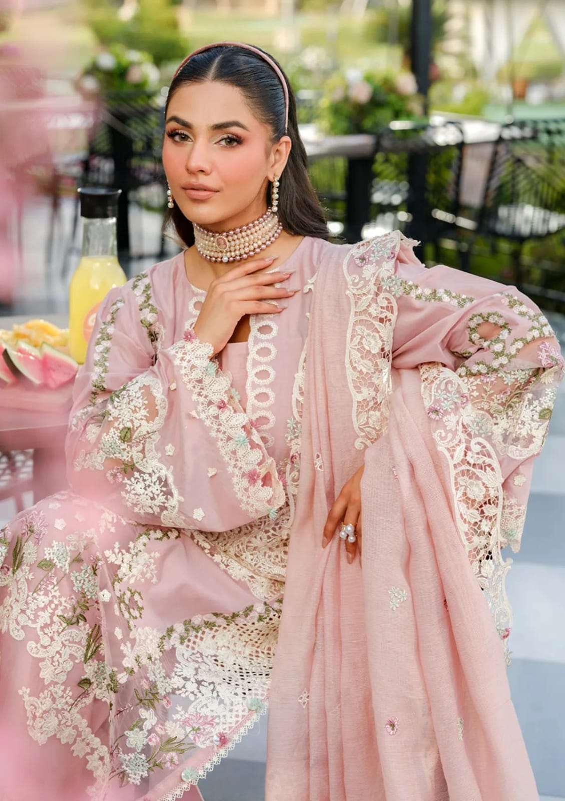 SR-EL2710 Lawn Unstitched Embroidered 3pc Suit With Cotton Net Embroidered Dupatta
