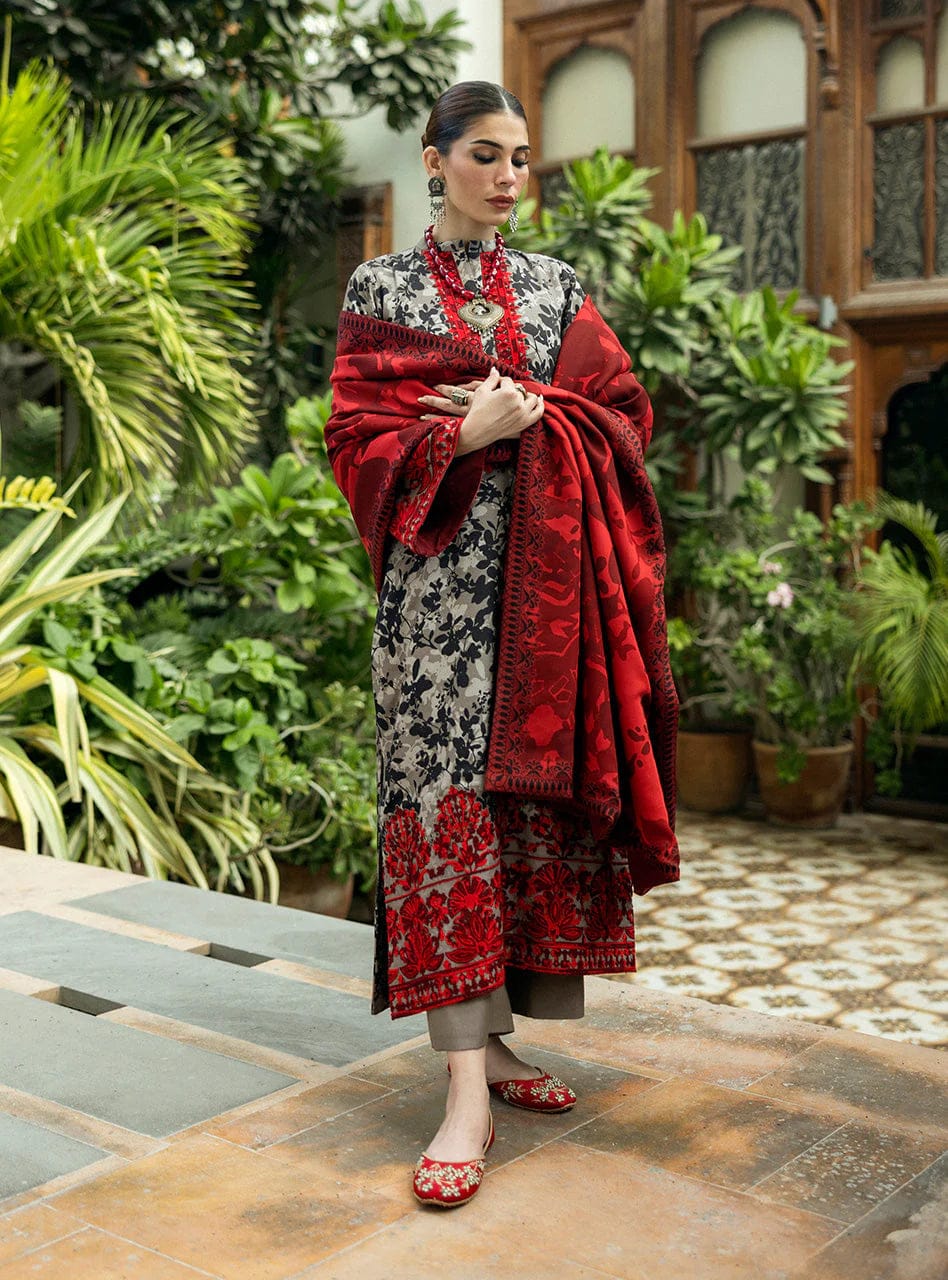 SR-MB437 Digital Printed Linen Suit 3pc with Linen Digital Printed Dupatta & Embroidered Patches
