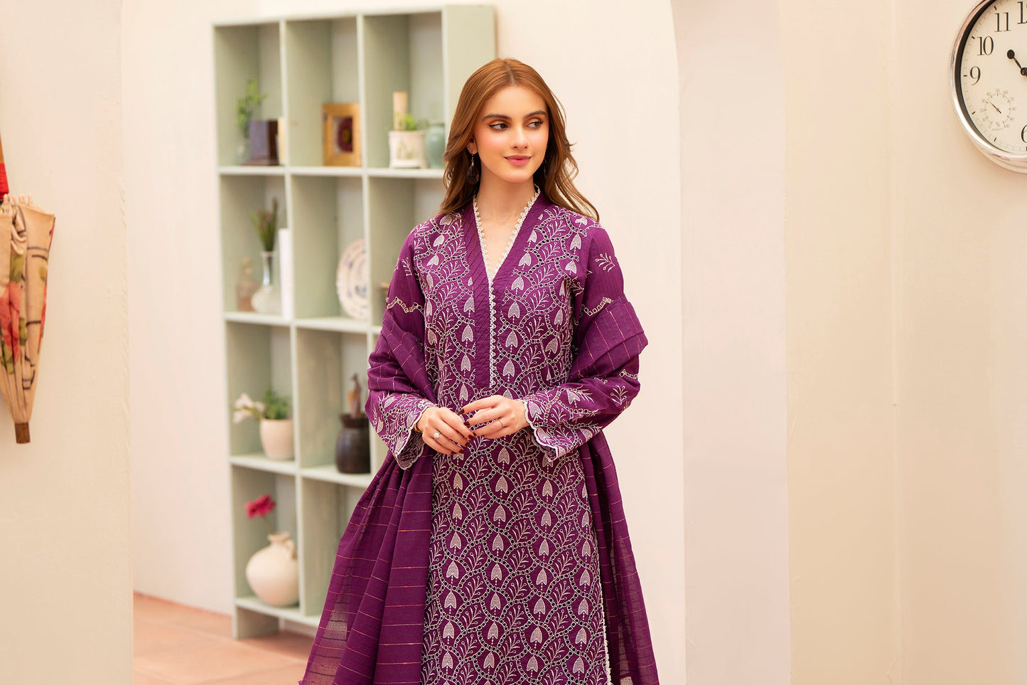 MIRAKHI-3PC LAWN CHIKENKARI EMBROIDERED SHIRT WITH LAWN TUBE SLUB DUPATTA-BIC-6800