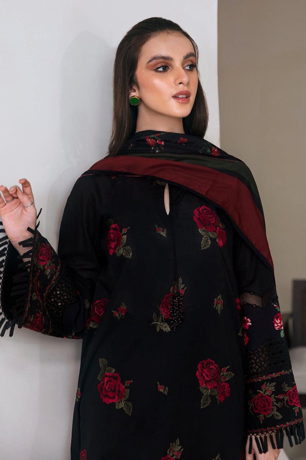 SR-573 Unstitched Embroidered Dhanak Suit With Printed Wool Shawl