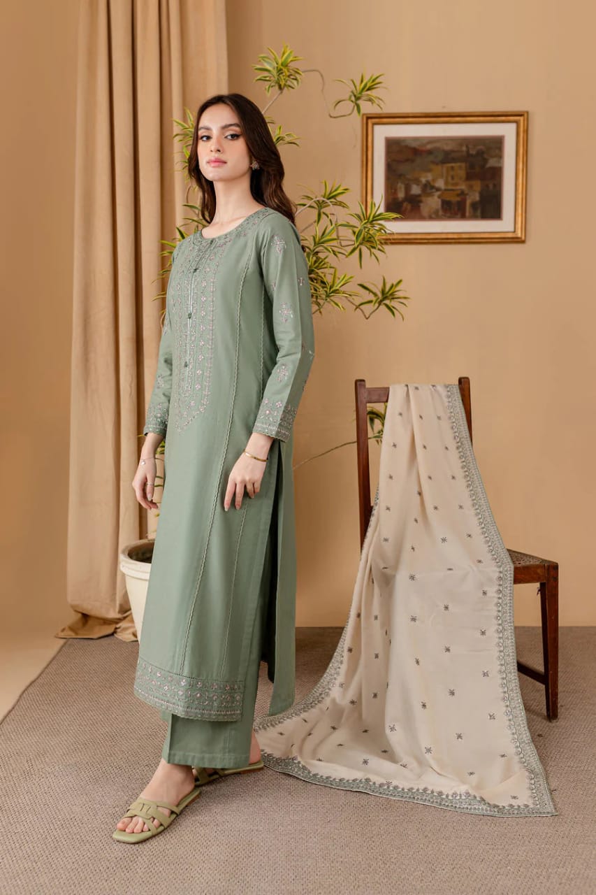 SR-RP600 Unstitched Heavy Embroidered Dhanak Suit With Embroidered Dhanak Shawl