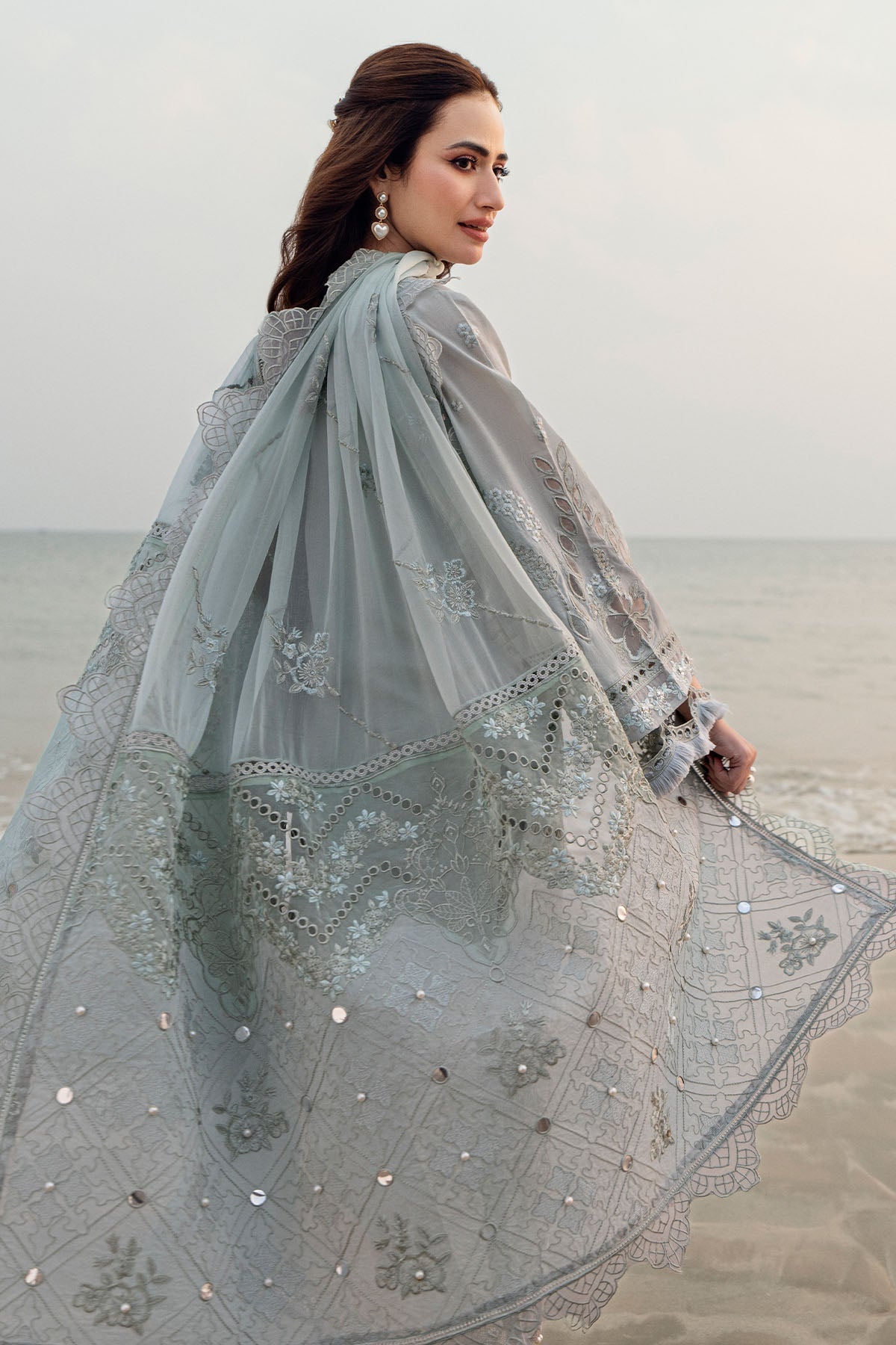 NUREH-3PC LAWN LASER WORK EMBROIDERED SHIRT WITH KHADDI NET EMBROIDERED DUPATTA & TROUSER-BIC-4746