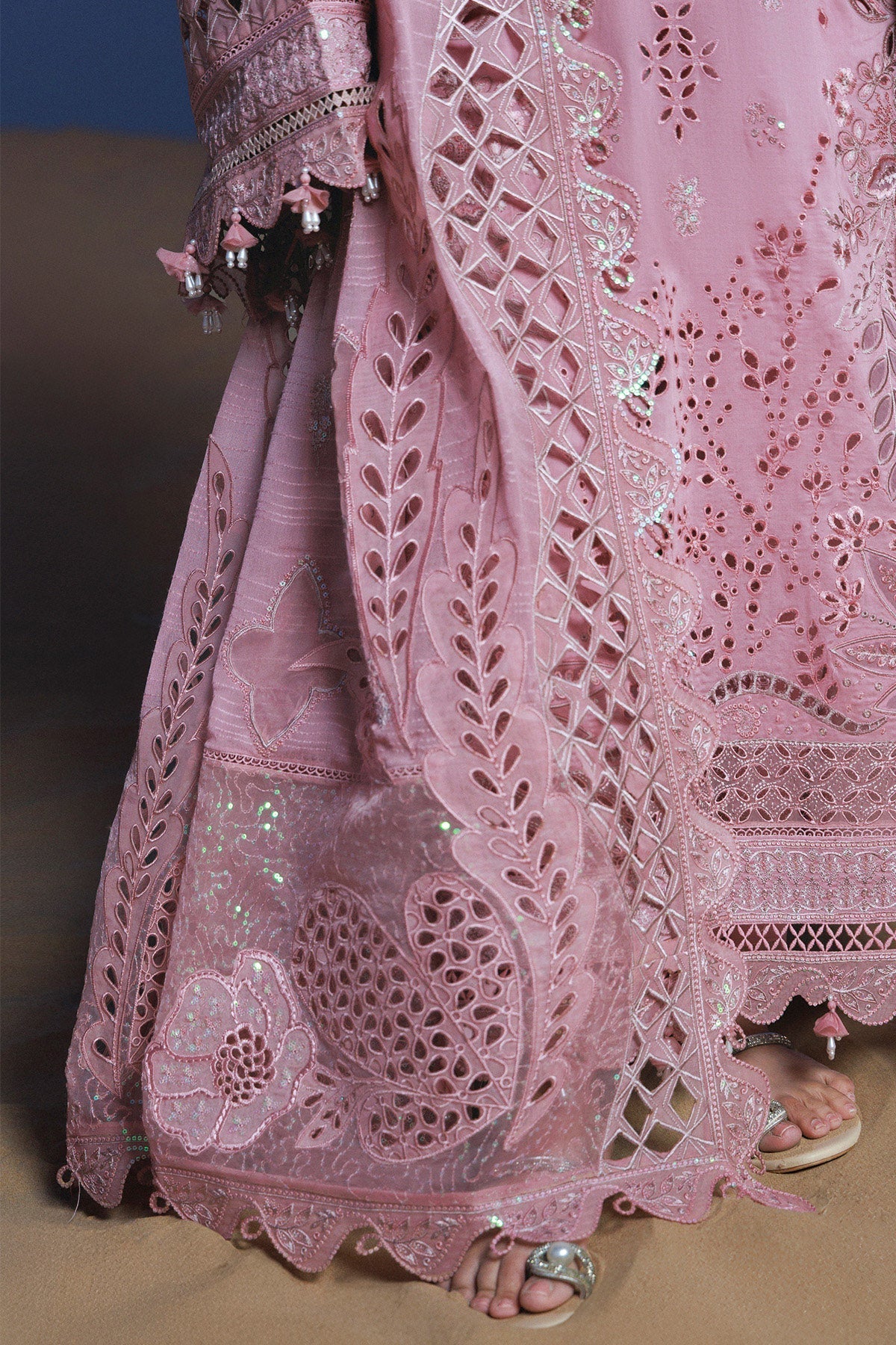 NUREH-3PC LAWN SEQUIN CHIKANKAARI EMBROIDERED SHIRT WITH KHADDI NET EMBROIDERED DUPATTA AND TROUSER-BIC-4800