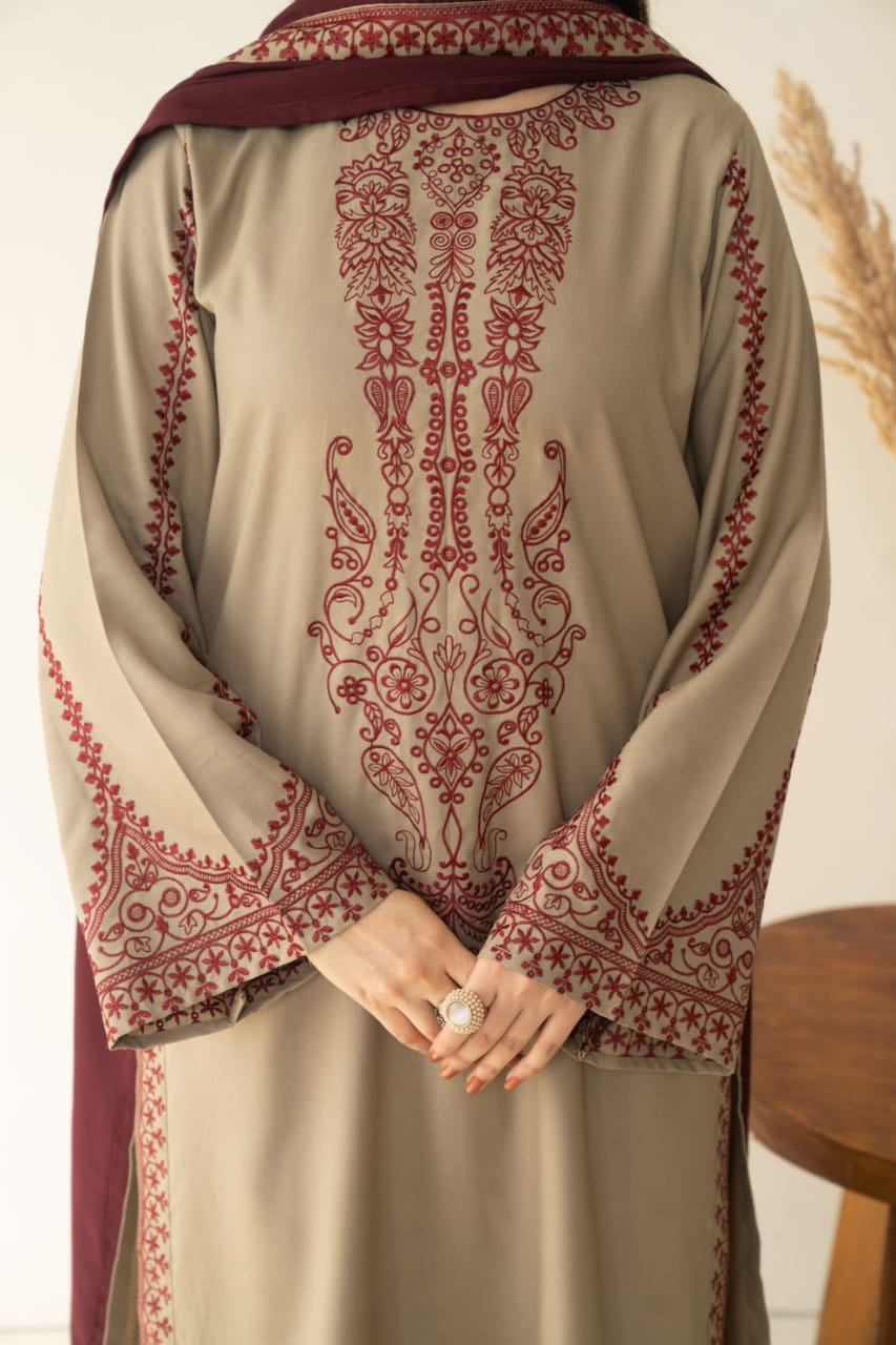 SR-KD910 Unstitched Heavy Embroidered Dhanak Suit With Embroidered Dhanak Shawl