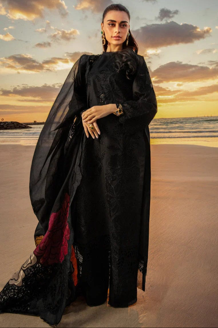 SR-KH2640 Lawn Unstitched Embroidered 3pc Suit With Organza Embroidered Dupatta