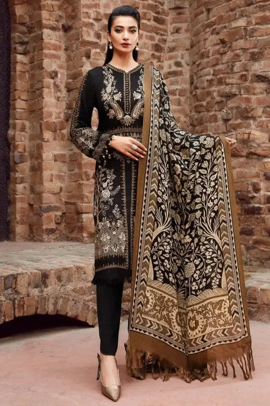 Dhanak Embroidered Suit With Digital Printed Wool Shawl