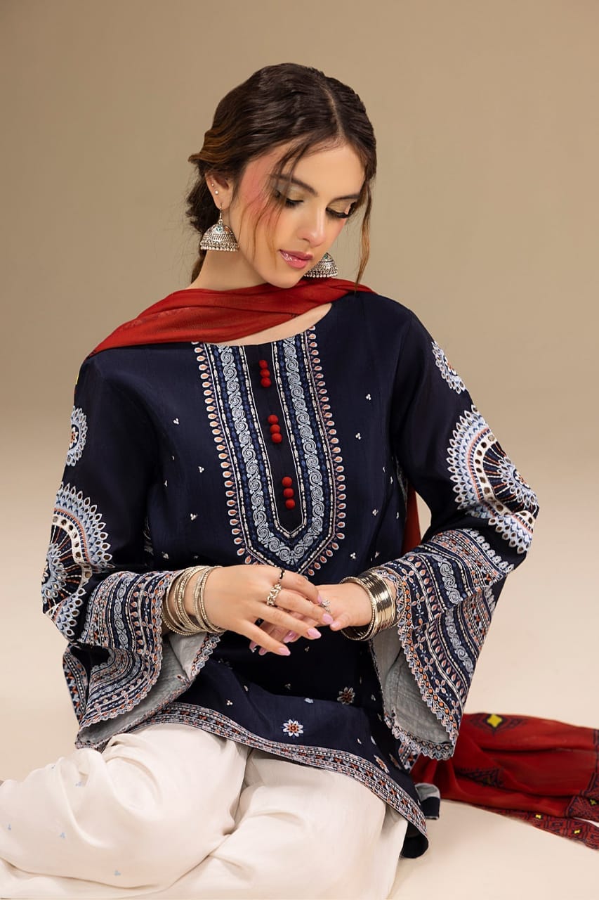 SR-RR610 Unstitched Fully Embroidered Lawn Suit With Digital Printed Monar Dupatta