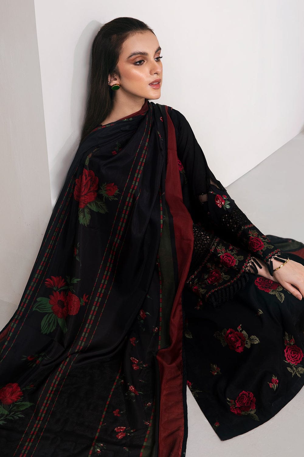 SR-573 Unstitched Embroidered Dhanak Suit With Printed Wool Shawl