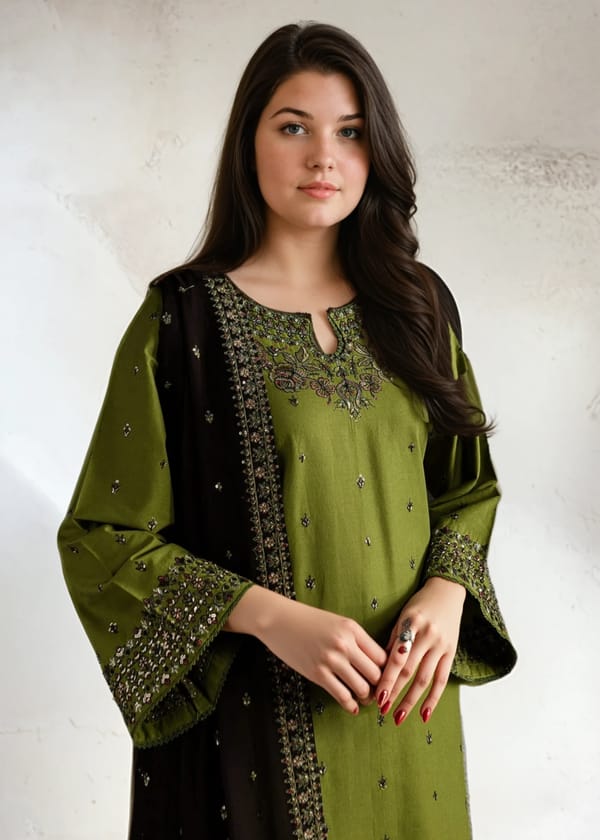 SR-IZ89333 Lawn Embroidered 3pc Suit With Bamber Chiffon Embroidered Dupatta