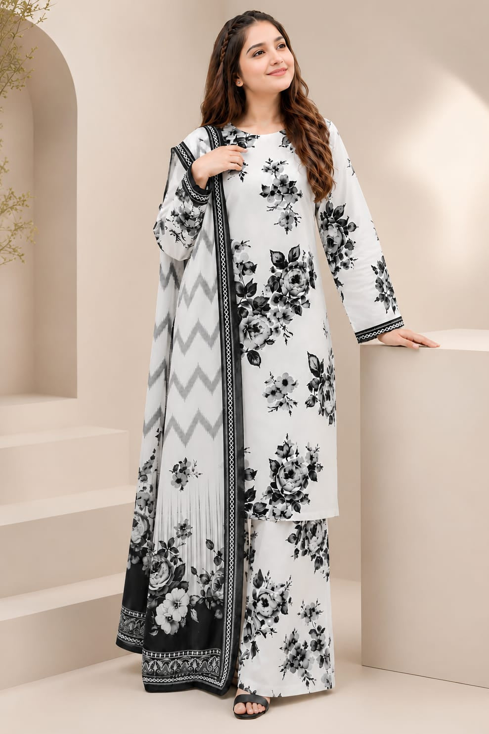 SR-D340 Digital Printed Lawn Suit 3pc With Lawn Digital Printed Dupatta