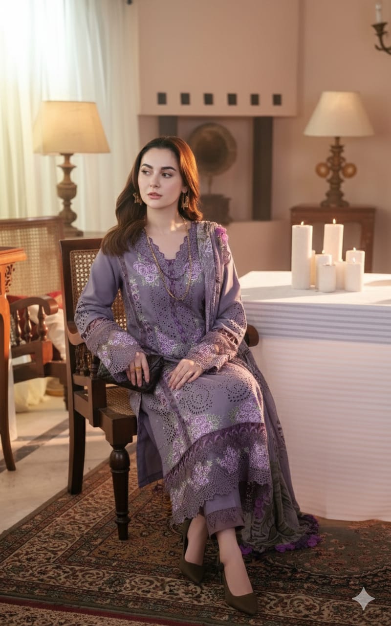 SR-JD2680 Lawn Unstitched Embroidered 3pc Suit With Lawn Digital Printed Dupatta