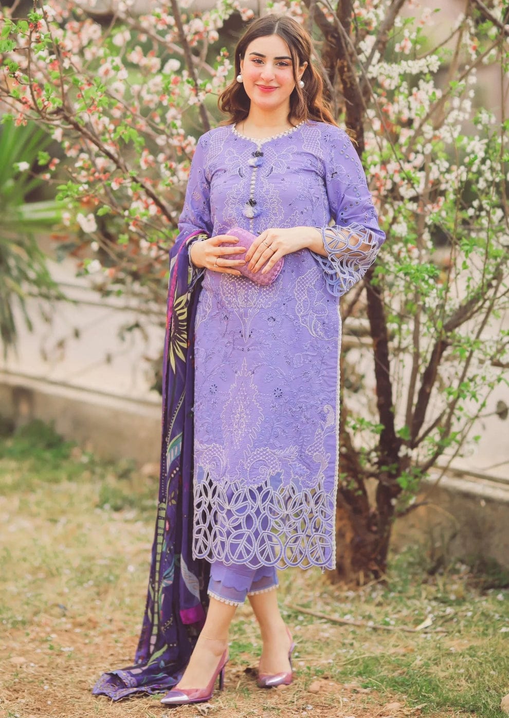 SR-04 Lawn stuff 3 Piece fully Embroidered Suit with Silk Printed Dupatta