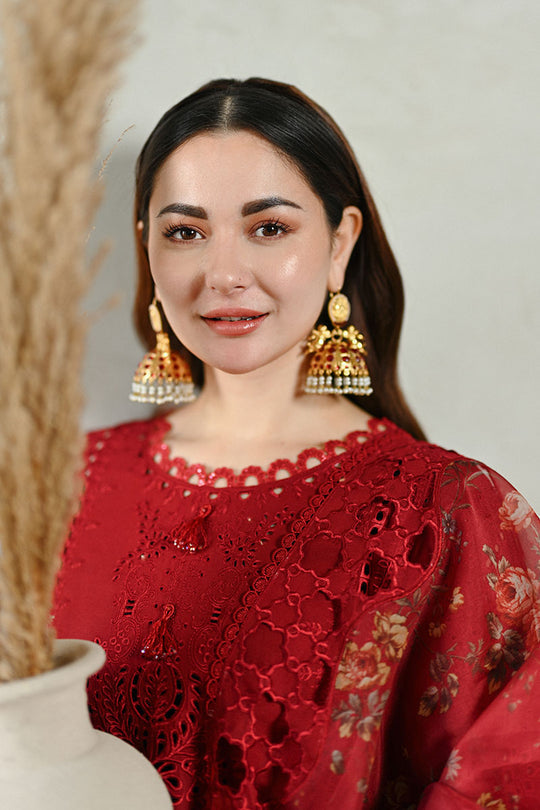 QALAMQAR-3PC LAWN CHIKAANKARI EMBROIDERED SHIRT WITH CHIFFON PRINTED EMB DUPATTA AND TROUSER-BIC-4665