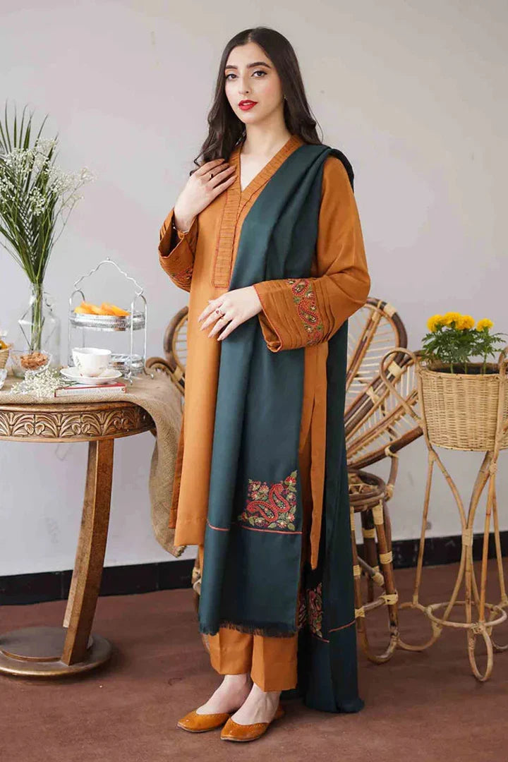 SR-GA1120 Unstitched Heavy Embroidered Dhanak Suit Embroidered Dhanak Shawl