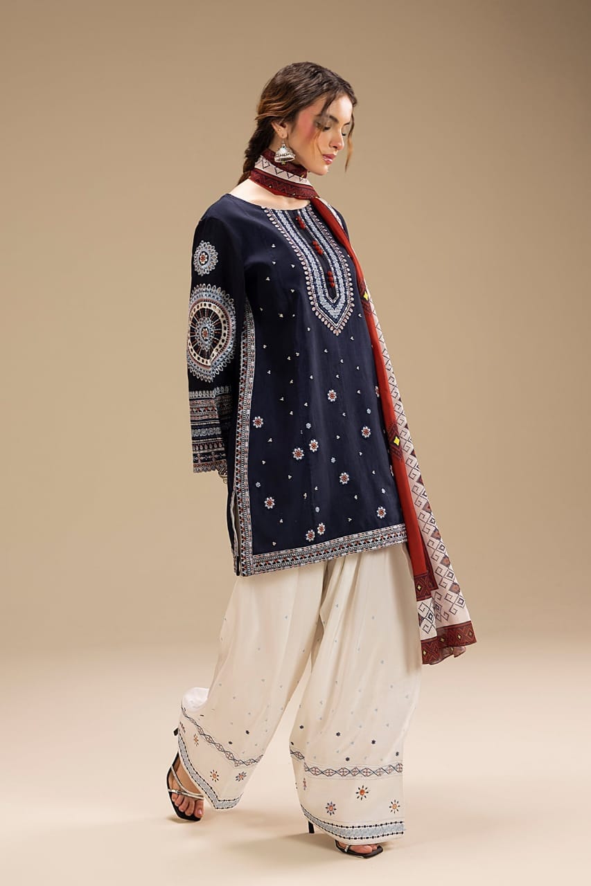 SR-RR610 Unstitched Fully Embroidered Lawn Suit With Digital Printed Monar Dupatta