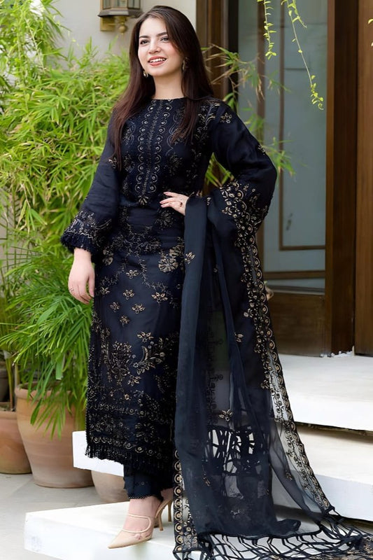 Lawn Embroidered 3pc With Organza Embroidered Dupatta