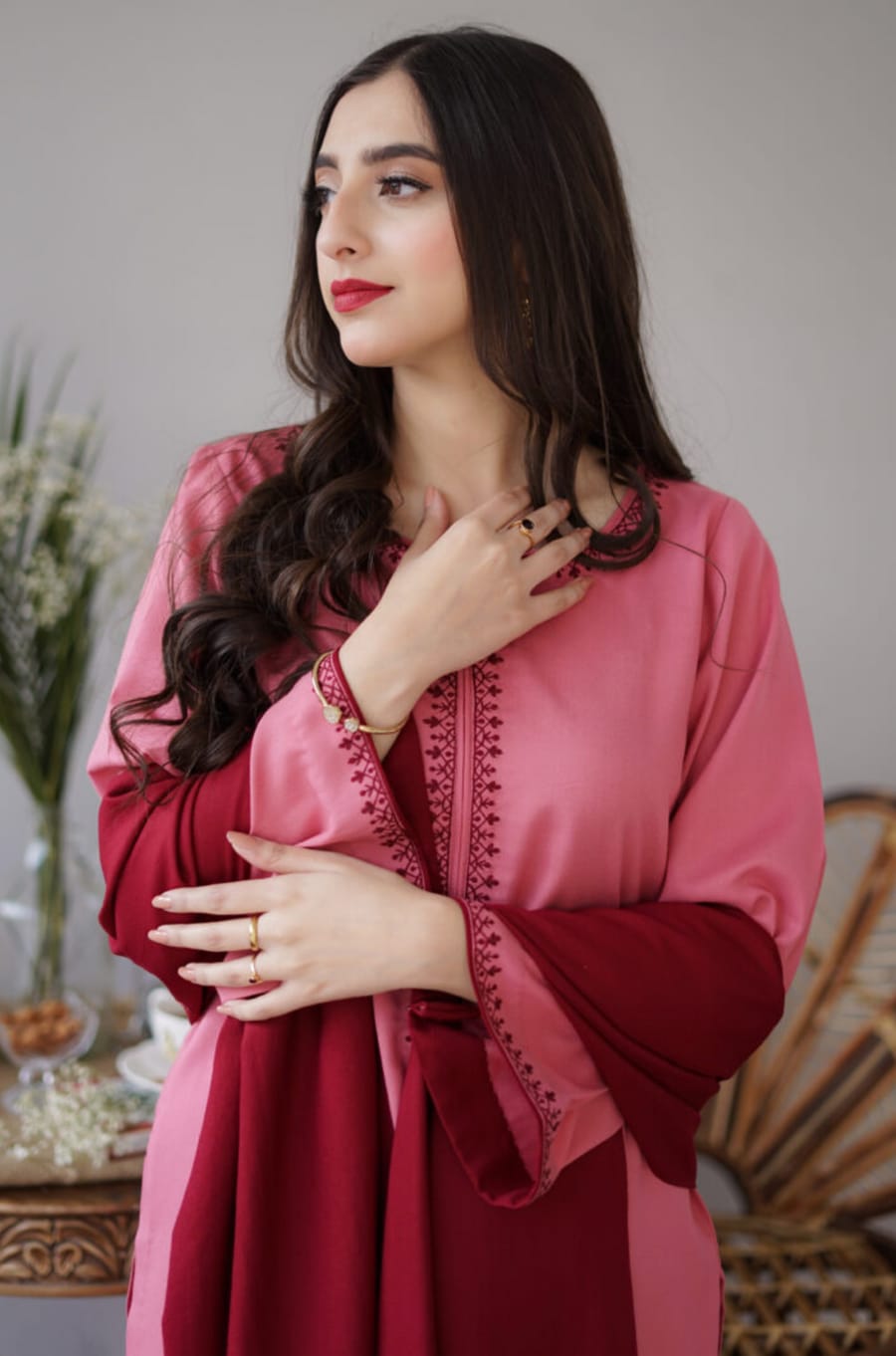 SR-AS15 Unstitched Fully Embroidered Dhanak Suit With Dhanak Shawl