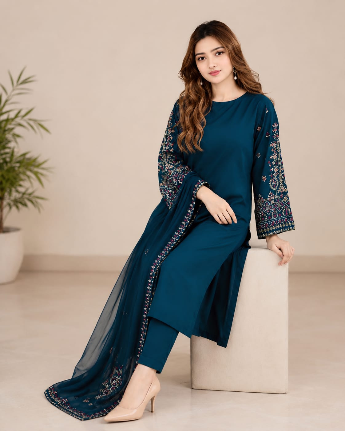 SR-LM479 Unstitched Embroidered Lawn Suit 3pc With Bamber Chiffon Embroidered Dupatta