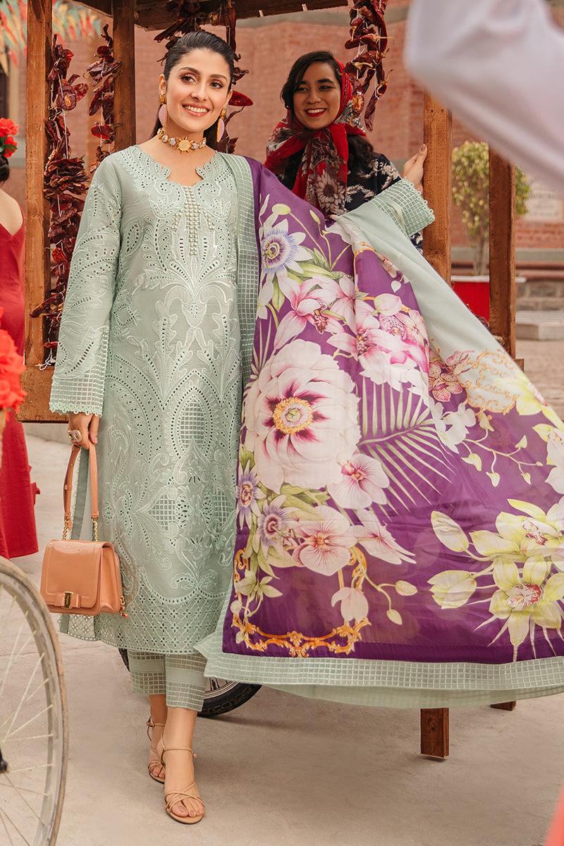 SR-MS42 Embroidered Chikenkari Unstitched Lawn 3pc Suit With Silk Printed Dupatta