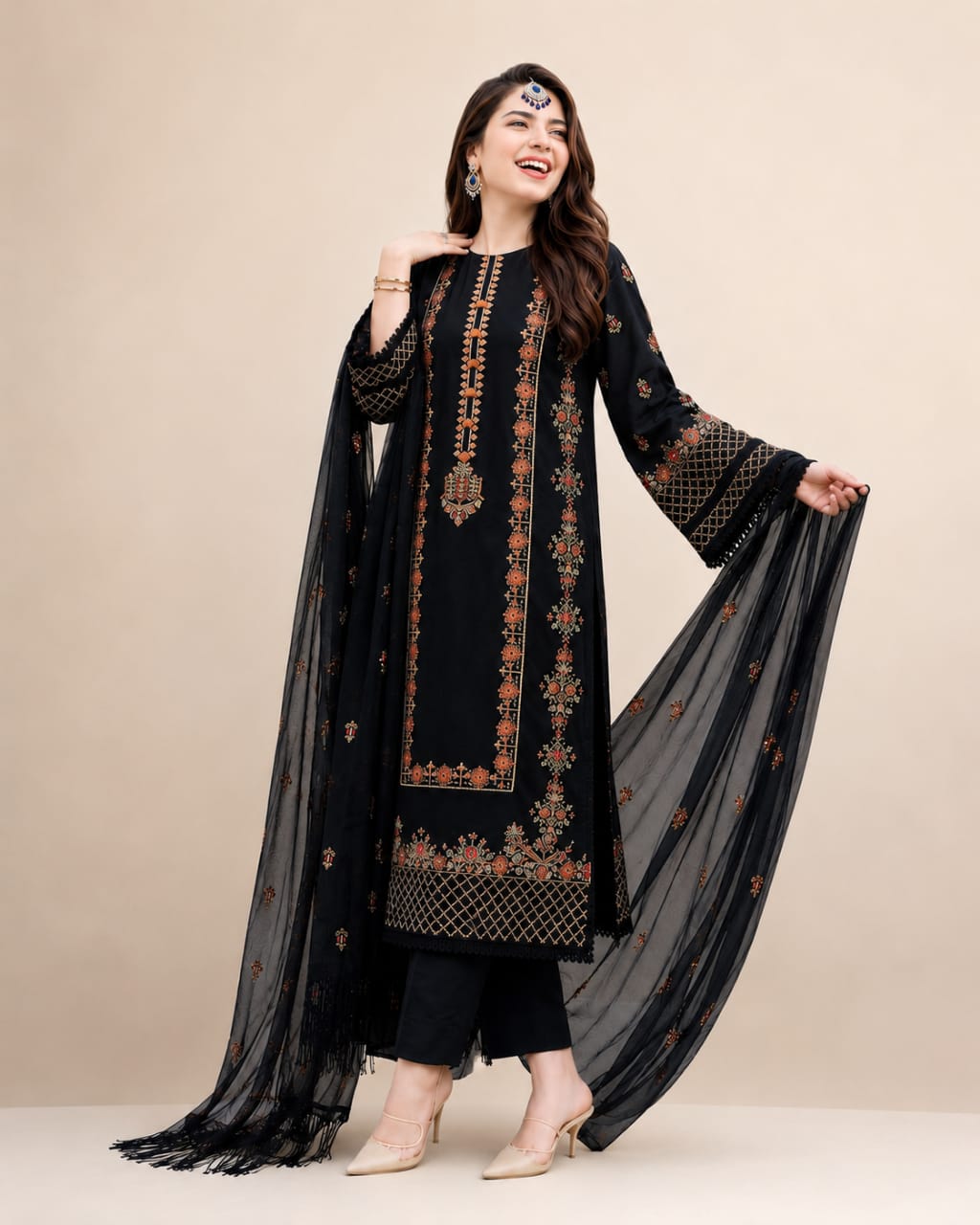 SR-465 Lawn Unstitched Embroidered 3pc Suit With Bamber Chiffon Embroidered Dupatta
