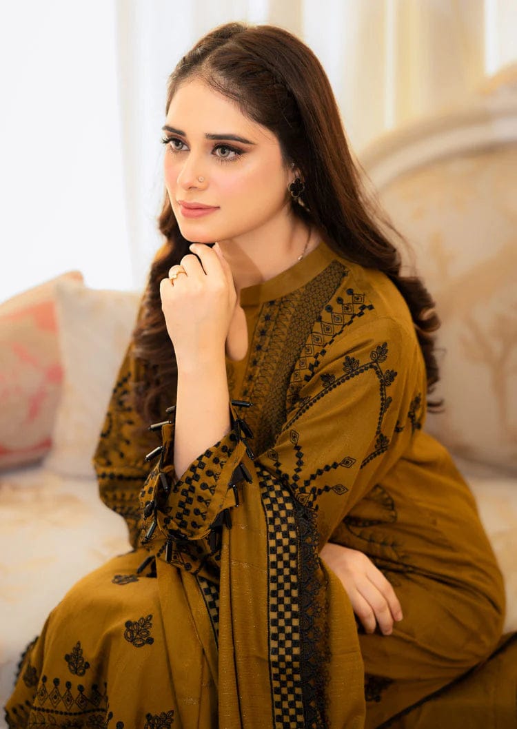 SR-MB100 Unstitched Fully Embroidered Dhanak Suit With Embroidered Dhanak Shawl