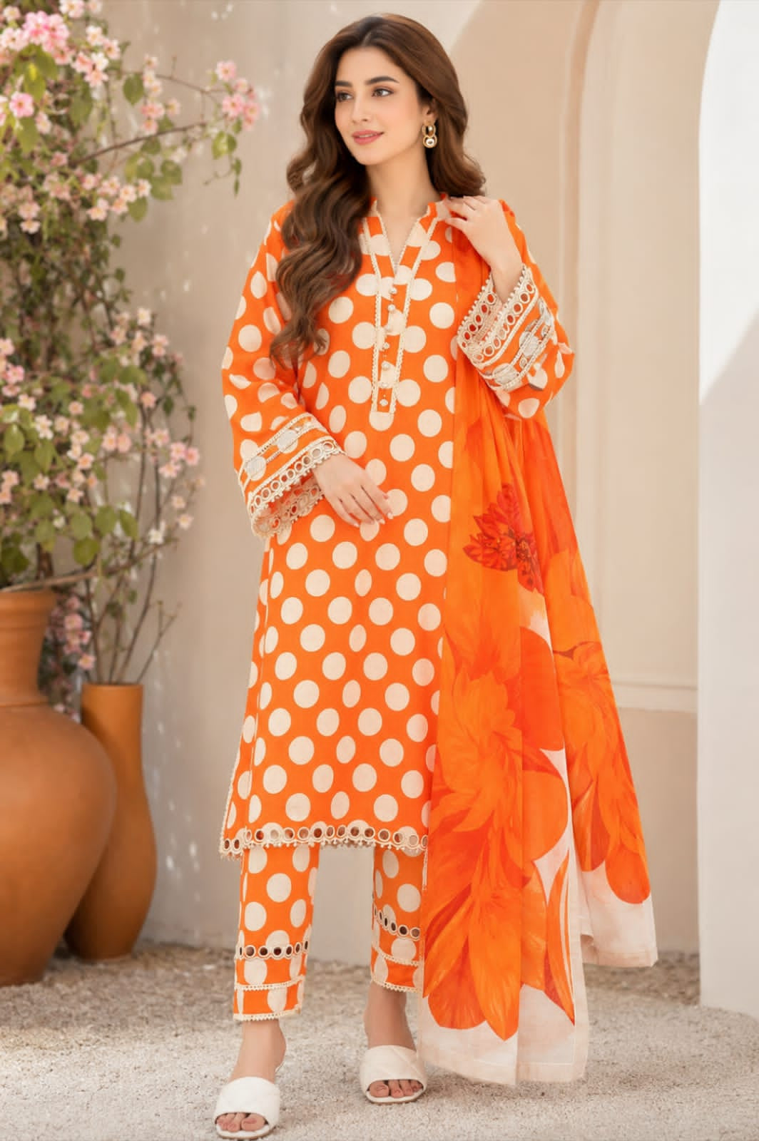 SR-BQ408 Digital Printed Unstitched Lawn Suit 3pc With Monar Digital Printed Dupatta