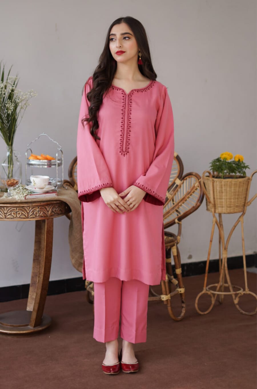 SR-AS15 Unstitched Fully Embroidered Dhanak Suit With Dhanak Shawl