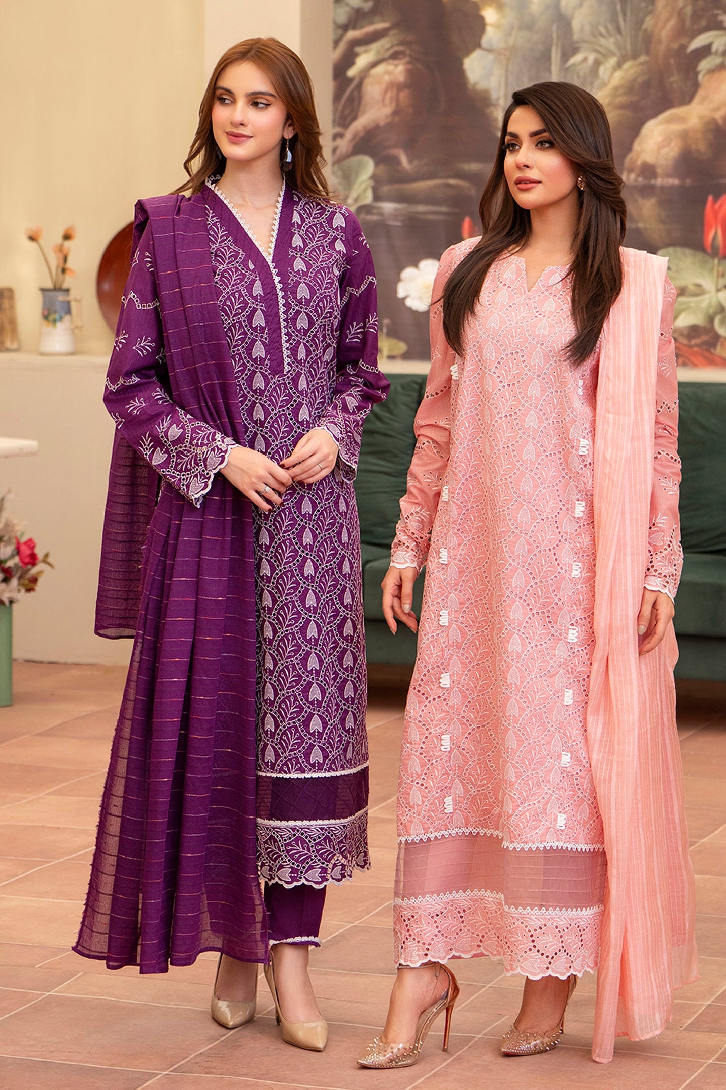 MIRAKHI-3PC LAWN CHIKENKARI EMBROIDERED SHIRT WITH LAWN TUBE SLUB DUPATTA-BIC-6800