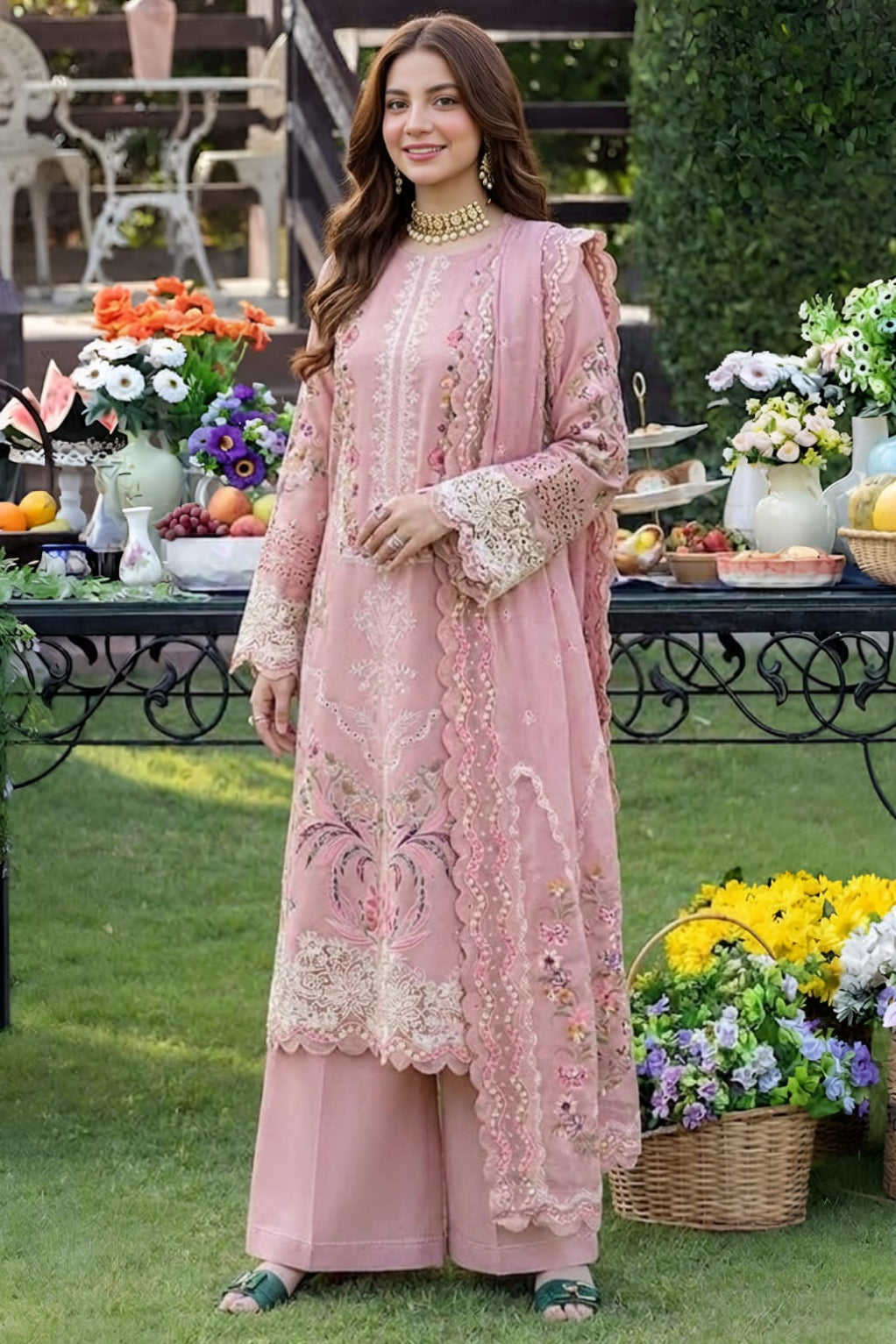 SRAS2735 Lawn Unstitched Embroidered 3pc Suit With Lawn Embroidered Dupatta