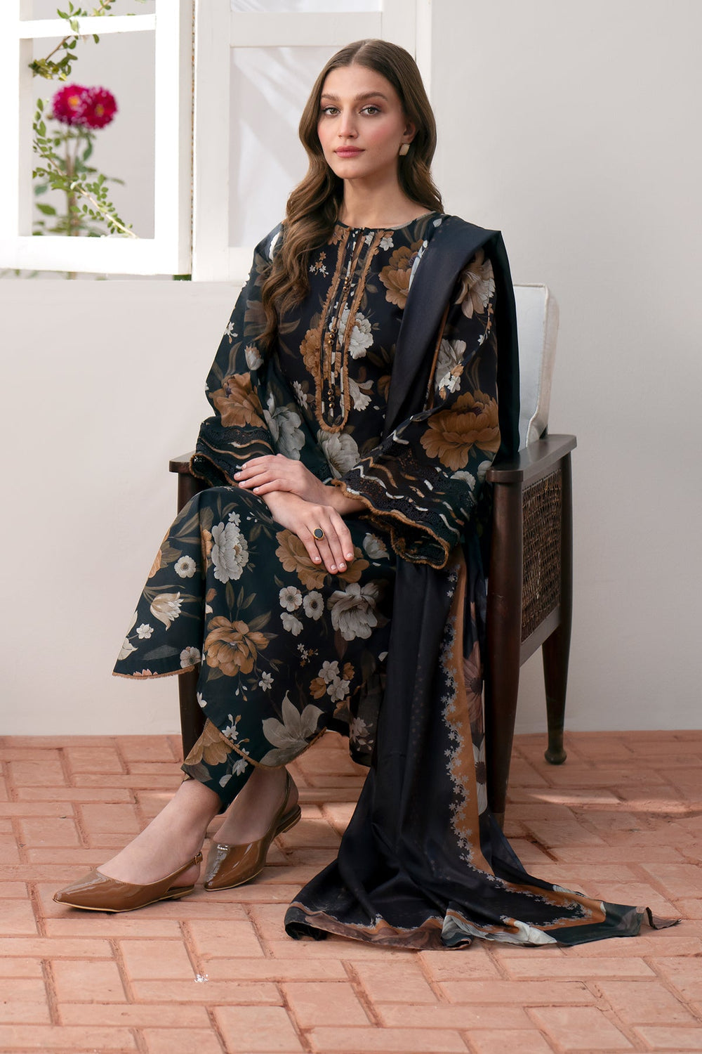 SR-02 Unstitched  Digital Printed Lawn Suit 3pc with Lawn Digital Printed Dupatta & Embroidered Patches