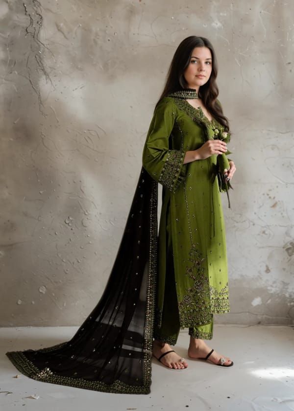 SR-IZ89333 Lawn Embroidered 3pc Suit With Bamber Chiffon Embroidered Dupatta
